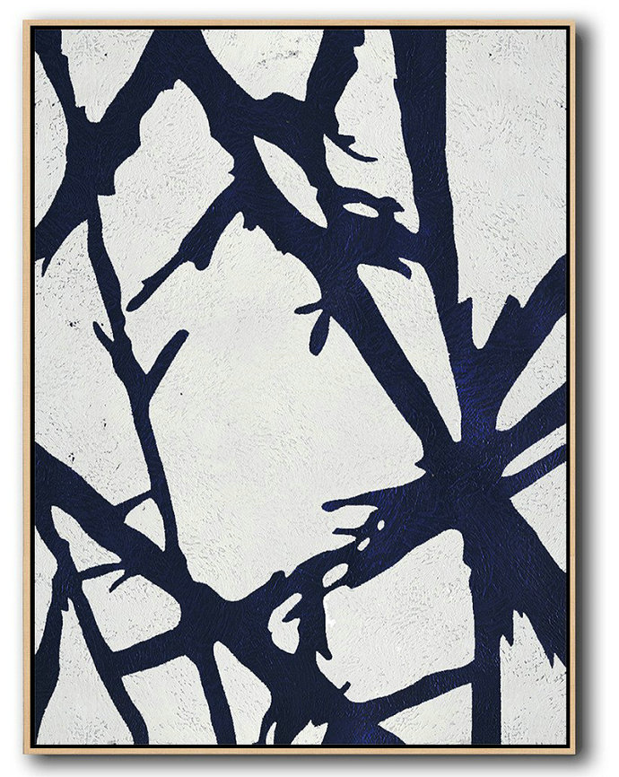 Modern Art Abstract Painting,Buy Hand Painted Navy Blue Abstract Painting Online,Acrylic Painting On Canvas